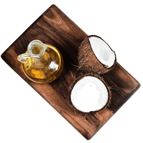 half-cut-coconut-bottle-oil-wooden-board half-cut-coconut-bottle-oil-wooden-board